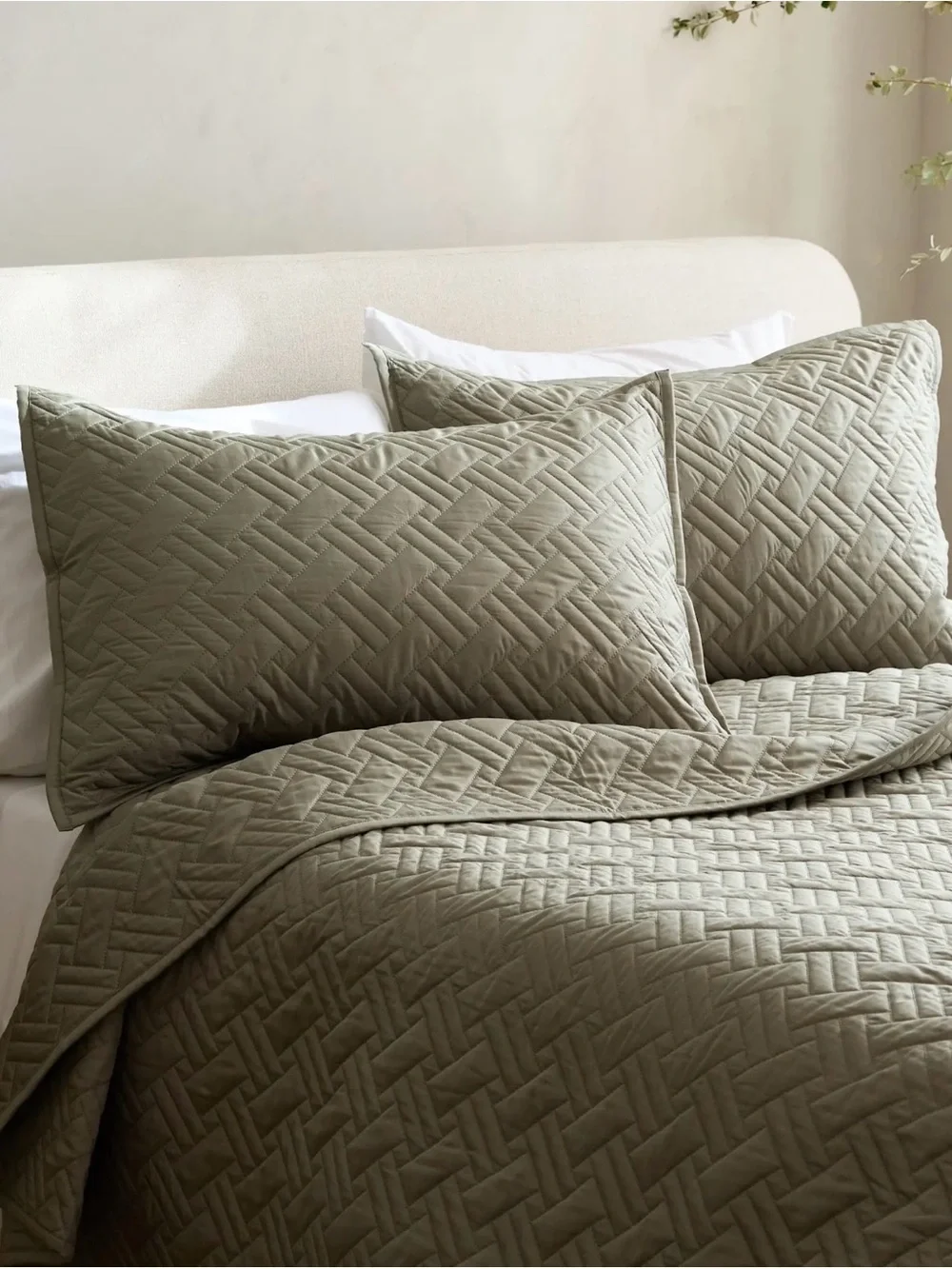 Quince NWOT Organic Cotton Basketweave Quilt Set  in Dried Sage King